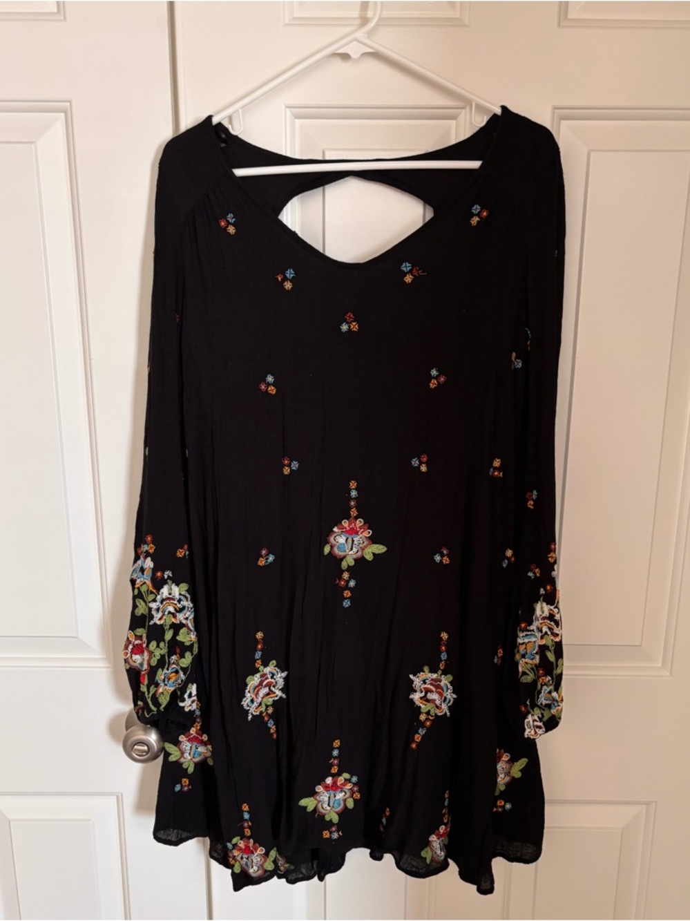 Free People Black Long-Sleeve Embroidered Swing Dress